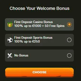 choose welcome bonus cashwin casino